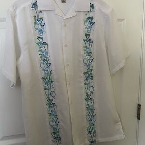 Haggar White Shirt with Blue and Green Cocktail Design